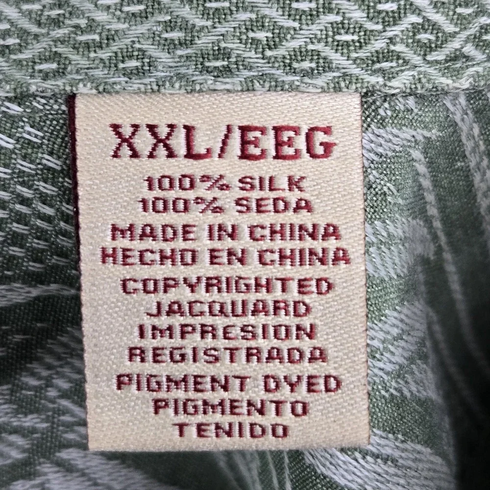 Jamaica Jaxx Men Button‎ Up Shirt XXL Green Silk Floral Jacquard Hawaiian